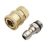 SRunDe 2Pcs 1/4 Male Quick Connector Pressure Washer Adapter Set Brass Quick Connect Fittings Washer Adapter Kit Pressure Washer Coupling Quick Disconnect Kit for Car Spray Gun Connector 5000 PSI