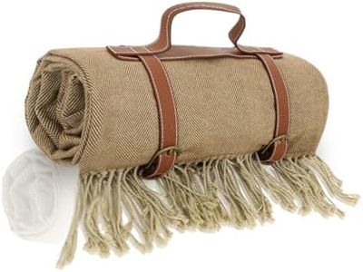 NOONOOJOOJOO Picnic Blanket Extra Large Waterproof with Strap 59"x79" - Machine Washable Tassels Faux Wool Cashmere for Park, Grass, Camping, Hiking, Concerts (Coffee, 59"X79")