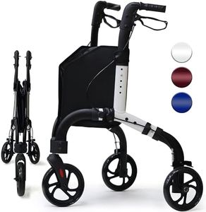 Premium 3 Wheel Rollator Walker for Seniors, Lightweight Foldable Elderly Three Wheeled Rollator with Storage Bag, Mobility Aid Rolling Walker (Black & White)