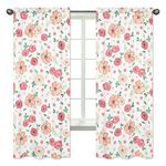 Sweet Jojo Designs Peach and Green Window Treatment Panels Curtains for Watercolor Floral Collection - Set of 2 - Pink Rose Flower