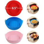 3-Pack Air Fryer Silicone Pot, 8.5 Inch Air Fryer Basket, Food Grade Air Fryer Accessories, Reusable Air Fryer Liner, Replacement of Parchment Liners, No Need to Clean the Air Fryer(For 5QT or Bigger)