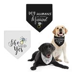 2PCS Wedding Dog Bandana, My Humans are Getting Married She Said Yes, Dog Triangle Bibs Wedding Engagement Announcement, White and Black Pet Scarf Photos Accessories for Dog Lovers Bridal Shower