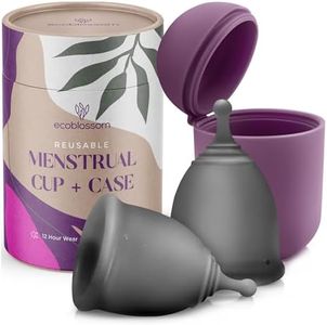 EcoBlossom Reusable Menstrual Cup and Case - The Most Reliable Medical Grade Silicone Period Cups - Comfortably use for 12 Hours (Small/Large (Pack of 2), Gray Cup & Case)