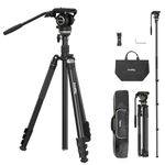 SmallRig Video Tripod CT210, 75" Video Camera Tripod Monopod with +/-15° Leveling Base Fluid Head, Professional Camera Tripod Compatible with Video Camera, DSLR, Camcorder-4475