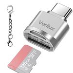 Verilux® Micro SD Card Reader Mini Type C Card Reader TF Card Reader with Keychain USB C to Micro SD SDHC SDXC OTG Memory Card Reader Compatible with Laptops, MacBook, Samsung Galaxy Note 20 - Silver