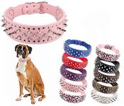 Hoot PU Leather Adjustable Spiked Studded Dog Collar 2" Wide 43 Spikes (L(Neck 21"-24"), Rose Red) (M(Neck:19"-22"),Pink)