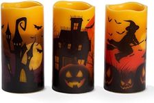 THE TWIDDLERS - Set of 3 Real Wax Flameless Halloween Candles – LED Battery Operated Flickering Pillar Candles for Spooky Indoor & Outdoor Halloween Decor