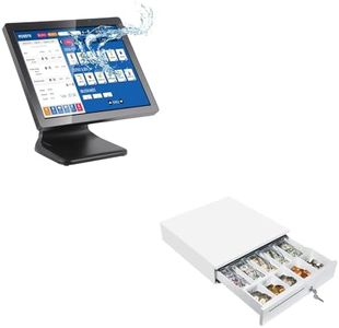 MUNBYN POS Touch Screen Monitor 17-inch 400 nits Flat Capacitive LED Touchscreen Monitor POS System and White Cash Drawer, 16" Heavy Duty Cash Register for Point of Sale