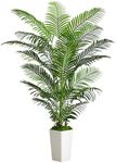 Artificial Palm Tree Artificial Silk Plant Fake Tree with White Tall Planter Faux Tropical Areca Floor Plant in Pot (1, White Tall Planter, 6 FT)