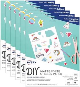 Avery Printable Sticker Paper, 8.5" x 11", Matte White, Repositionable Adhesive, Laser/Inkjet Compatible, 90 Full-Size Label Sheets, Great for Product Labels, Cute Stickers, and More (6-Pack of 3383)
