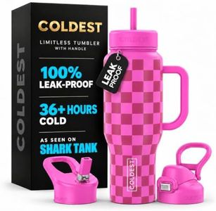 Coldest Tumbler with Handle and Straw, 100% Leak Proof Insulated Tumbler with Lid and Straw (3 Lids), Stainless Steel Tumblers for Women & Men, Cup Holder Friendly, 46 oz (Purple Checkers)