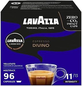 Lavazza, A Modo Mio Espresso Divino, 96 Coffee Pods, with Aromatic Notes of Cocoa and Exotic Fruit, Arabica and Robusta, Intensity 11, Dark Roasting, Persistent Taste, 6 Packs of 16 Pods
