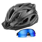 Odoland Adult Bike Helmet with Detachable Magnetic Sun Visor and Cycling Goggles, Bicycle Helmet Mountain Road Bike Cycling Certified Lightweight Adjustable Helmet for Men Women,Carbon Black