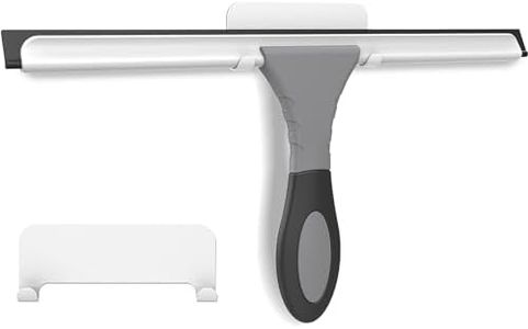 Fabspace All-Purpose Silicon Shower Squeegee for Glass, Door, Mirror, Window & Tile Wall, Portable & Detachable Cleaner Tools with One Hook & One Adhesive, Stainless Steel-14 Inches (Gray)