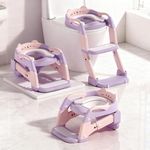 Potty Training Seat, Upgrade Toddler Toilet Seat for Kids Boys Girls, 3 in 1 Potty Training Toilet with Step Stool Ladder-Non Slip Foldable (Purple+Pink)