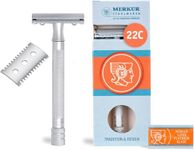 MERKUR Safety Razor 22C | Premium Set with Open & Closed Comb | Matte Chrome Satin Finish | Three-Piece Razor with Straight Cut | Ideal for Wet Shaving | Die-Cast Zinc | Made in Germany