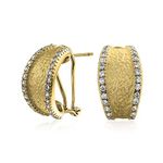 Matte Hammered Shrimp Half Hoop Earrings For Women Cubic Zirconia Pave Edge CZ Accent Gold Plated Stabilizing Omega Clip