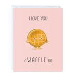 Anniversary Card, Birthday Card, Her Him/Girlfriend Wife/Husband Boyfriend, Friendship Thank You Kawaii Greeting Card (I Love You A Waffle Lot)