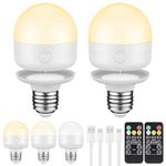 SCOPOW 2Packs E26 Rechargeable Light Bulbs with Remote Control Timer and 3 Color Temperature 350LM Magnetically Battery Operated Light Bulbs Dimmer LED Light Bulbs for Non-Hardwired Detachable(E26, 2)