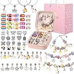 Charm Bracelet Making Kit - Girls 66 Pcs DIY Beaded Jewelry Making Kit, Girls Gifts Toys Crafts for Girls Ages 5 6 7 8-12, with a Portable Bracelet Organizer Box(Rainbow)