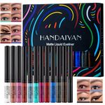 HANDAIYAN 12 Colors Matte Liquid Eyeliner Set Rainbow Colorful Eyeliner Pen Waterproof PigmentedSmudgeproof Long Lasting Gel Multicolor White Black Eye Liner Makeup Gift Kit for Women (SET B)