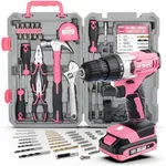 Hi-Spec 81pc Pink 18V Cordless Power Drill Driver Kit for DIY Projects