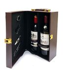 ASC Elegant 2 Bottle Wine Box with Tools - Leather Bound with Carry handle - Cork Screw, Pourer, Foil Cutter, Napkin/Drip Ring (Wine not included)