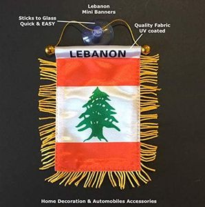 PRK 14 Lebanese Flags for Car & Home Mini Banner Automobile Charm Small Window Sticker Easy to use Sticks to Glass Quick Easy or Hang Ornament Wall Design Indoor Outdoor Decal Hanging (Lebanon -01)