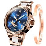 OLEVS Lady Watch Automatic Fashion Bracelet Set Ceramic Analogue Diamond Elegant Dress Stainless Steel Date Rose Gold Wrist Watch for Women