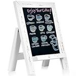 Umtiti Tabletop Chalkboard Sign, Solid Pine Wood Framed Standing Chalkboard, 8.7×12.6" Small Kitchen Countertop Memo Board Décor for Home, Café, Bar, Wedding,Distressed White(ZJHB-WH-2232)