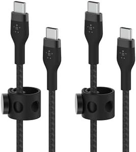 Belkin BoostCharge Pro Flex Braided USB-C to USB-C Charger Cable (6.6ft/2M), USB-IF Certified Fast Charging Cable for iPhone 16 Series, MacBook Pro, iPad Pro, Galaxy S24, S23, & More - Black (2-Pack)