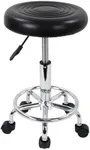 WFJINHAN PU Leather Modern Round Rolling Stool with Footrest Height Adjustable Spa Drafting Salon Tattoo Work Massage Stools Task Chair Small (Black)