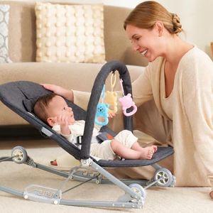 HKAI Rocking Baby Bouncer with Canopy, 2-Mode Rocking & Rolling Infant Seat, Portable Baby Chair for 0-18 Months(Grey)