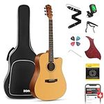 Donner 41” Acoustic Guitar Bundle for Beginners Adults with Online Lesson, 4/4 Full Size Steel Acoustique Guitare with Gig Bag, Tuner, Strap, Strings, Picks, Capos, Cutaway, Natural, DAG-1C/DAD-110C