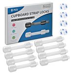 Norjews 8 Pack Cabinet Locks Baby Proofing, Child Safety Cupboard Locks, Child Safety Straps for Cabinets Drawers Toilet Fridge, Adjustable with No Trapped Fingers Easy to Install - White