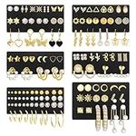 68 Pairs Gold Stud Earrings for Wom
