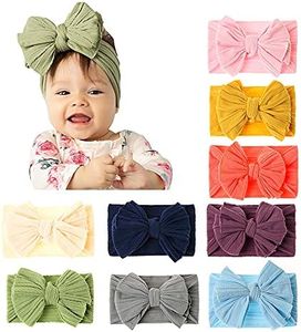 JIAHANG Baby Big Hair Bow Head Wrap, Turban Knotted Knitted Headbands, Soft Silk Stretchy Hair Bands 9PCS for Newborn Infant Toddlers