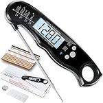 ImSaferell Instant Read Meat Thermometer for Cooking, Fast & Precise Digital Food with Backlight, Magnet, Calibration, and Foldable Probe Deep Fry, BBQ, Grill, Roast Turkey… (Black - Black)