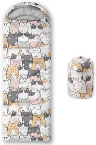 QOOMO Kawaii Cat Printed Camping Sleeping Bags,3 Season Warm & Cool Weather,Lightweight,Waterproof Sleeping Bags for Adults Kids Girls,Traveling,and Outdoors,Camping Gear Equipment,31x90inch