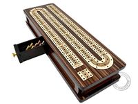 House of Cribbage - Continuous Cribbage Board / Box Inlaid in Rosewood / Maple 12" - 3 Tracks - Sliding Lid Drawer