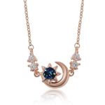 Meissa Moon Chain Necklace for Women Sterling Silver Purple Blue Colored Stone Necklace Diamond Moon Dainty Minmalist Pendant Necklace Gold Pleated