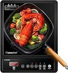 AMZCHEF Single Induction Hob, Portable Induction Hob, 10 Temperature Settings and Power levels from 300W to 2000W, Black Frosted Glass Panel,Sensitive Press Control, 3-hour Timer