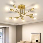 CANMEIJIA 8-Lights Gold Chandelier Sputnik Light Fixture, Sputnik Mount Chandelier Ceiling Lighting, Mid Century Ceiling Lights Fixtures for Bedroom, Dining Room, E26 Base, Bulbs Not Included