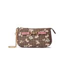 Anne Klein Women's Ak Horsebit Wristlet Pouch with Floral Overlay, Cream-Brown Multi/Vintage Pink, One Size