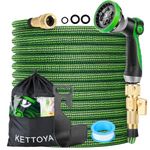 KETTOYA 50FT Expandable Garden Hose, Hose Pipe with 10-Pattern Spray Nozzle, 2-in-1 Valve Quick Connector, Flexible Heavy Duty Water Hose, Durable 3750D, 4-Layer Latex Core, Leak-Proof, Kink-Free