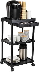 Mind Reader Bar Cart, Rolling, Utility Cart, 3-Tier, Coffee Cart, Bathroom, Kitchen, Plastic, 20"L x 15"W x 34.5"H, Black