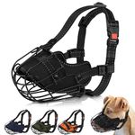 OOPSDOGGY Pitbull Dog Muzzle Reflective Metal Mask Secure Wire Basket Muzzle for Large Sized Dogs Amstaff Soft Cage Muzzle to Prevent Biting Chewing with Adjustable Nylon Straps (Black, Pitbull)