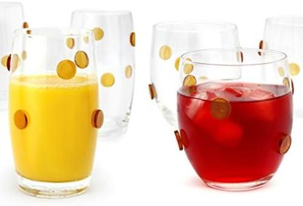 GAC 8 Piece Glassware Set - Drinkware Set of 8 Drinking Glasses - 4 DOF Stemless Glasses and 4 Heavy Base Highball Glasses - Glass Tumbler Set for Beverages Designed with Gold Dots for Good Grips