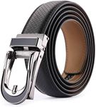 KAERMU Men's Comfort Genuine Leather Ratchet Dress Belt 1 1/8" Wide with Automatic Click Buckle (BLACK-H, Suit Pant Size 28"-44")