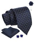 Axlon Navy Blue Dotted Tie For Men – Formal Ties Set With Pocket Square & Tie Pin Clip For Mens, Silk Neckties Gift Sets For Men’s (AX24_22)